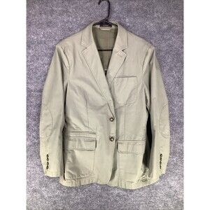 L.L.Bean Men’s Khaki Cotton Blazer Jacket Mesh Lined Elbow Patch Casual 2-Button